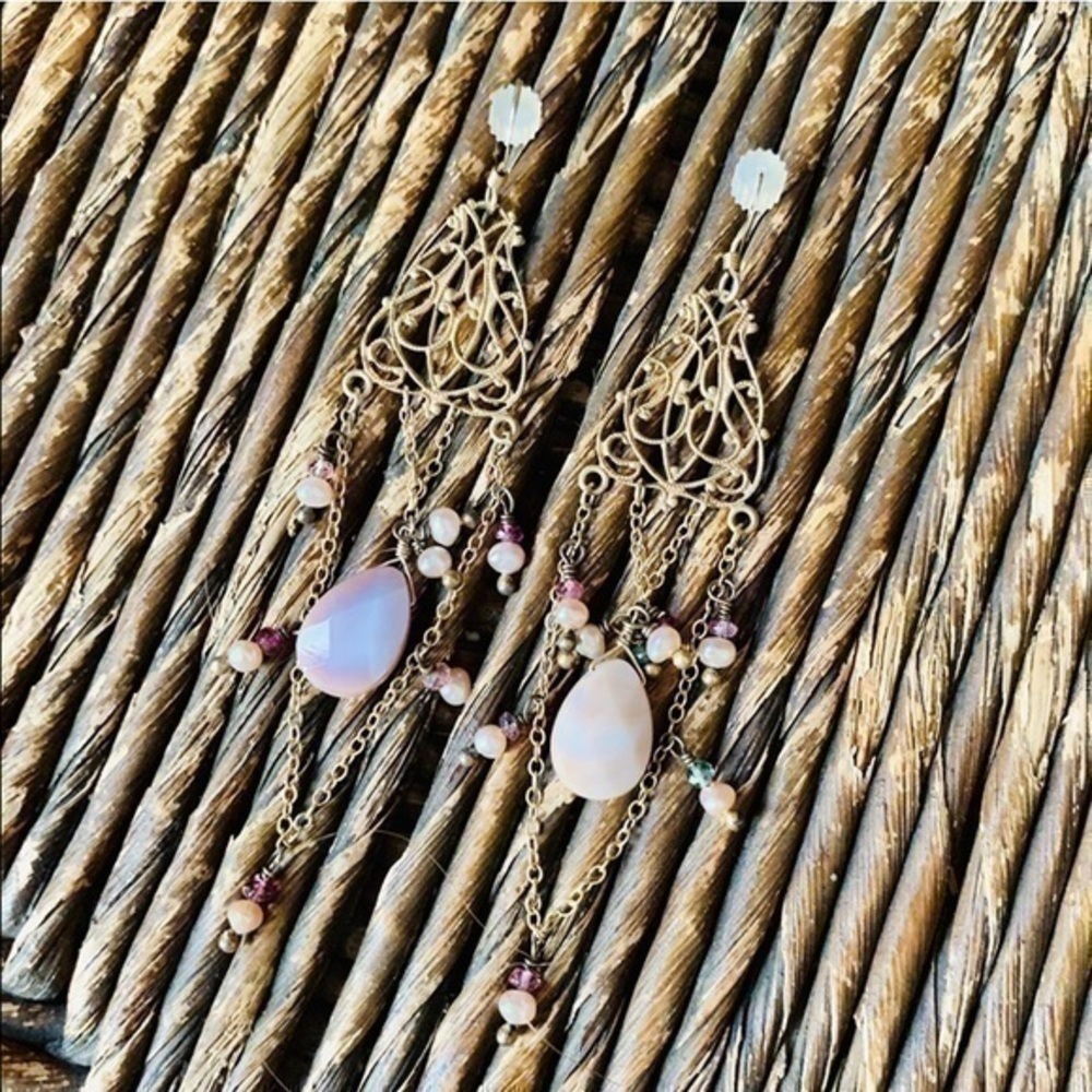 Beaded Chain Dangle Post Earrings - image 2